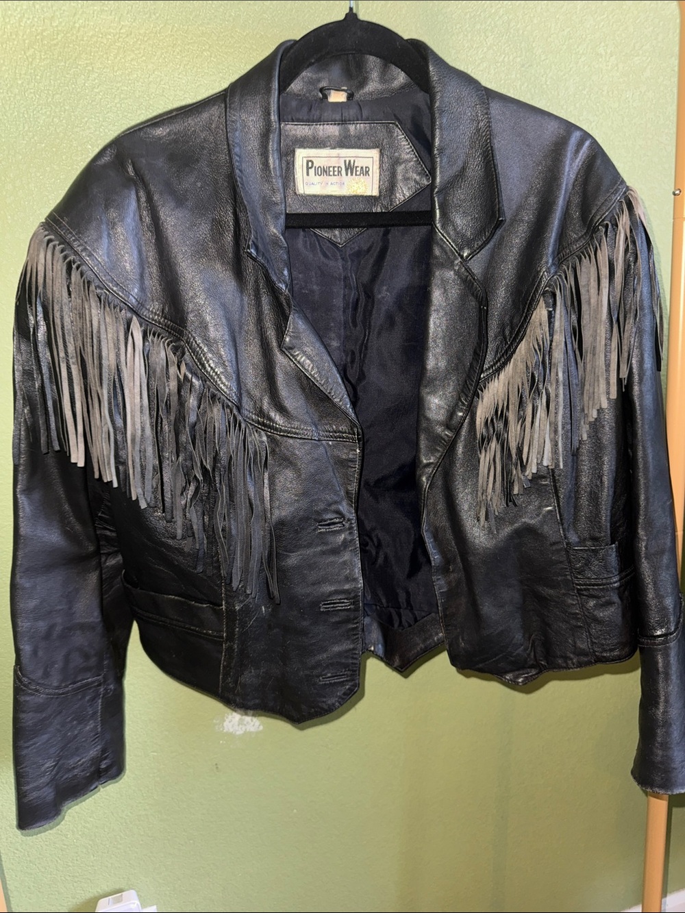 PIONEER Black Leather Fringe Western Jacket